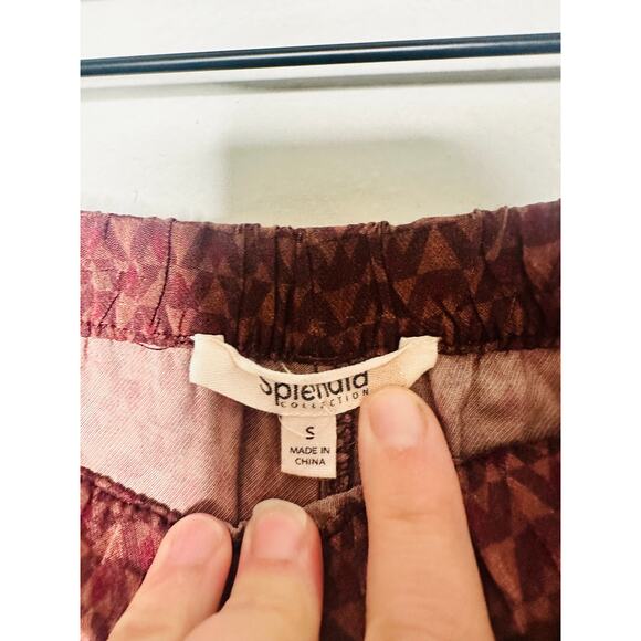 SPLENDID Purple Maroon Abstract Satin Lumi Wide Leg Pants Size Small - Picture 3 of 7